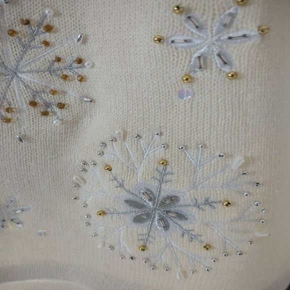 NWT CDP & Co Vintage Christmas Sweater vest glittery silver gold snowflakes - Picture 8 of 10